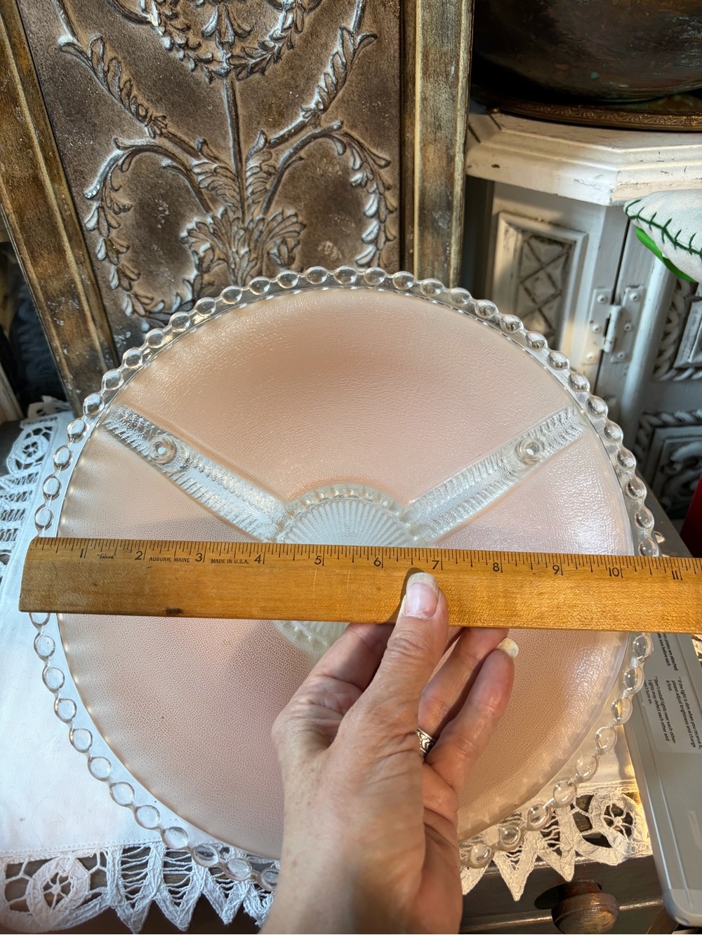 Pink glass vintage 1930-1940 art deco ceiling light cover - Picture 8 of 10